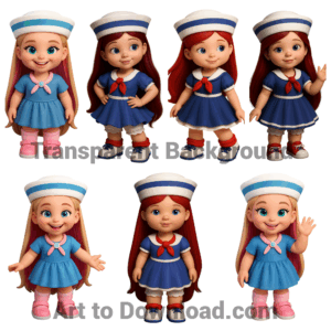 Sailor Girl Clipart Set – 7 Cute Pose Variations with Transparent Background